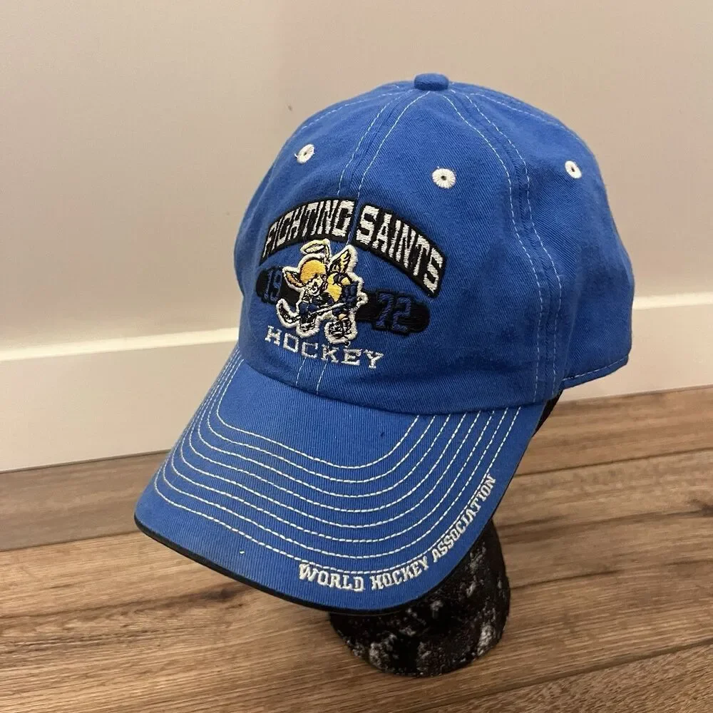 Vintage St Paul Minnesota Fighting Saints Hockey WHA Blue Strapback Hat Cap